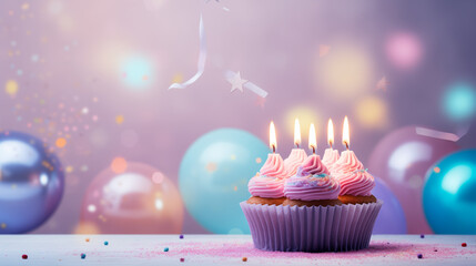 Beautiful happy birthday Background With Balloons cake Generative Ai