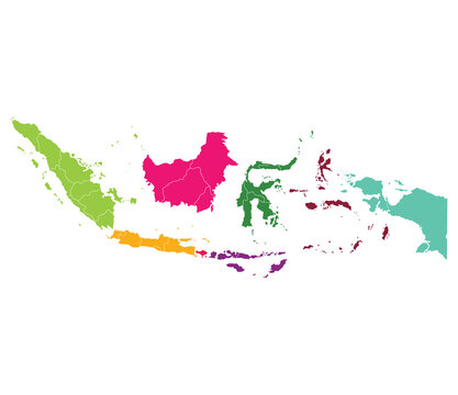 Indonesia map. Map of Indonesia in eight mains regions