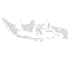 Indonesia map. Map of Indonesia in administrative provinces in grey color