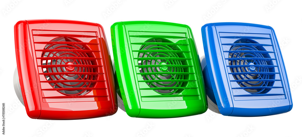 Poster colored extractor fans. 3d rendering isolated on transparent background