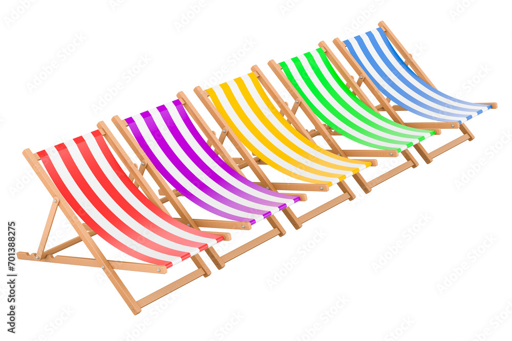 Poster colored deckchairs, 3d rendering isolated on transparent background