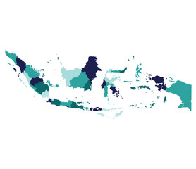 Indonesia map. Map of Indonesia in administrative provinces in blue color