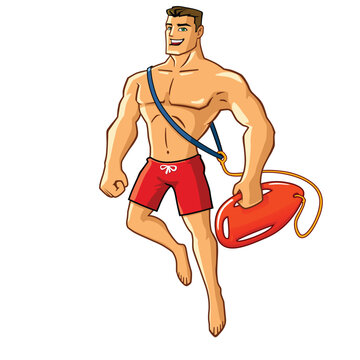 recommend clip art: Flying Lifeguard superhero cartoon mascot illustration character vector clip art hand drawn