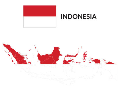 Indonesia map. Map of Indonesia with Indonesia flag