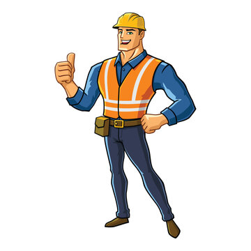 recommend clip art: Construction worker superhero cartoon mascot illustration character vector clip art hand drawn