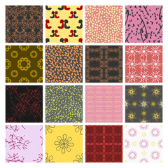 A collection of seamless patterns with abstract themes and high artistic value. Suitable for use on fabrics, book covers, invitations, or walls of homes and offices