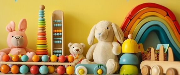 Obraz premium A white teddy bear sitting on a toy train. Generative AI