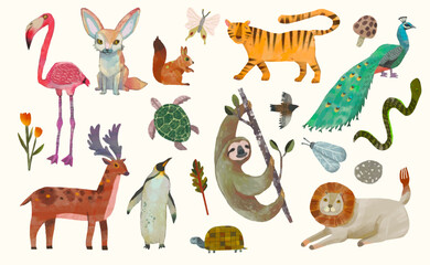 Animal wildlife watercolor vector illustration. - obrazy, fototapety, plakaty