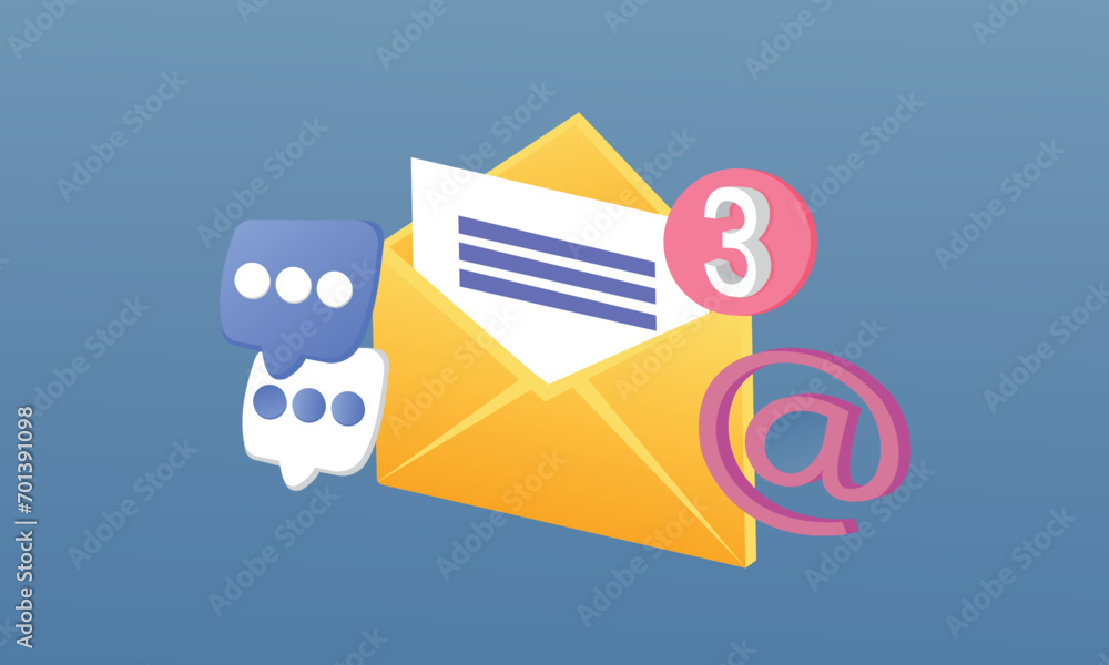 Poster 3dmail envelope icon with notification new message. 3d envelope email letter with bubble unread icon