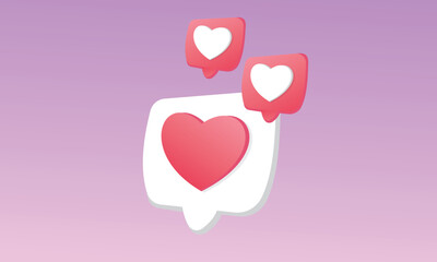 3D social media online platform concept. online social communication on application photo frame with hearts and love.3d handmade.3d goal for technology,online social media usage illustration.
