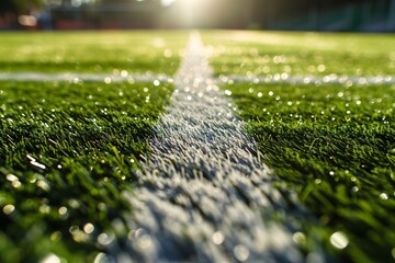 Sunlit Soccer Field with White Lines Generative AI - obrazy, fototapety, plakaty