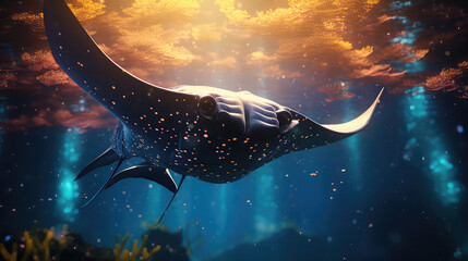 Manta ray  under water animal Swimming 