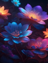 A magical illustration of glowing flowers in the dark.