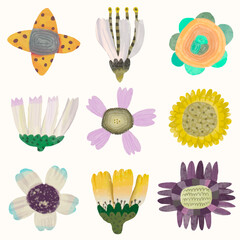 Flower and leaf watercolor painting vector illustration set isolated on a white background.