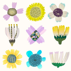 Flower and leaf watercolor painting vector illustration set isolated on a white background.