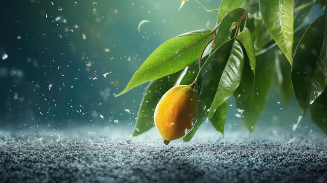 A photo of yellow fruits with nature on the snow falling effect
