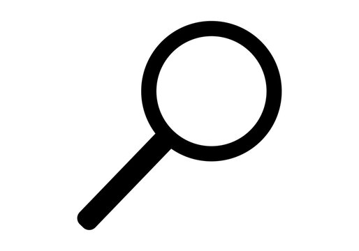 Icono negro de lupa en fondo blanco.