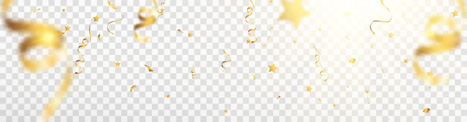 Confetti background.Birthday,anniversary,celebration banner.Falling shiny golden confetti.Background for anniversary party.Elements for preparing holiday
