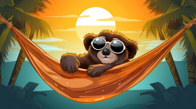 A Photo of Cute Sloth enjoy ocean air for refresh his mind in summer