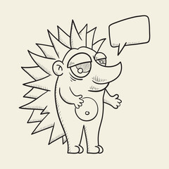Hedgehog with speech bubble. Hand drawn vector illustration