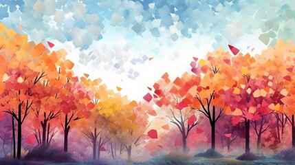 watercolor illustration of autumn forest with colorful.Generative AI
