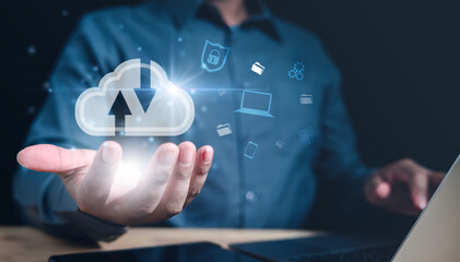 cloud, digital, information, network, security, technology, access, online, fingerprint, cyber. computer network and communication, two-factor authentication before access system to protect data.