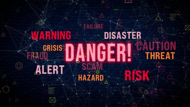 danger warning sign with concept like, alert, disaster, risk, scam, fraud, failure, threat  video loop