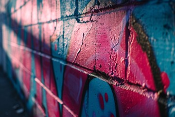Colorful Graffiti Wall with Pink and Blue Hues Generative AI - obrazy, fototapety, plakaty