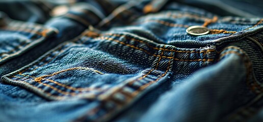 Blue denim jeans with a button on the pocket Generative AI
