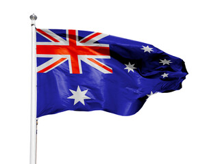 Shot of the flag of the australian blowing in the wind against a white background