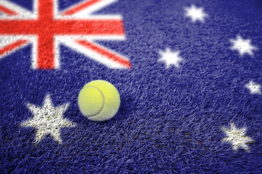 Australian open tennis concept with flag and yellow ball - Powered by Adobe