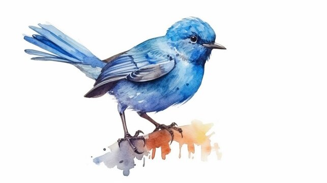 Blue bird Watercolor hand painted illustration isolat.Generative AI