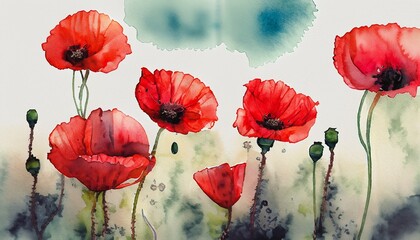 poppies painted with watercolors, suitable as a background or cover