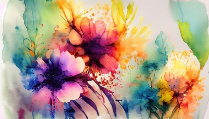 a bouquet of flowers painted with watercolors suitable as a background