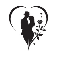 Romantic Connection: Silhouette of Love on Valentine's Day - Black vector valentine day Silhouette, Valentine stock vector
