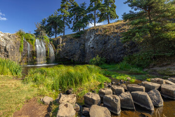 Waterfall Cascade des Veyrines near Allanche in French highlands, Auvergne, Cantal, France