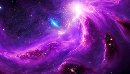 outer space with stars planets and nebula in purple color - obrazy, fototapety, plakaty