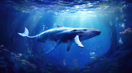 A photo of Shark under water light background