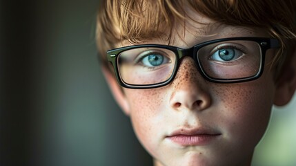 Fototapeta na wymiar A young boy wearing glasses and a striped shirt Generative AI
