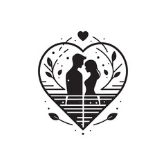Romantic Elegance of Valentine Day: Loving Silhouette, Affectionate Shadows, Ephemeral Embrace - Black vector Valentine Day Silhouette, Valentine Stock Vector
