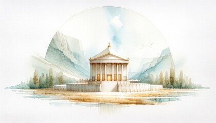 The Tabernacle. Old Testament. Watercolor Biblical Illustration