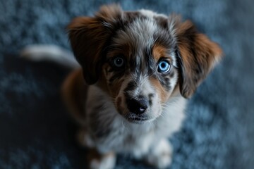 A brown and white dog with blue eyes Generative AI