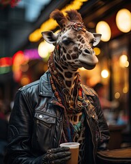 Fototapeta na wymiar A giraffe in punk clothes. Generative AI