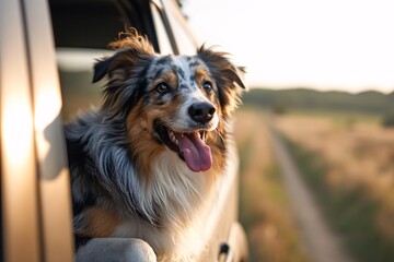 A dog sticking its head out of a car window Generative AI
