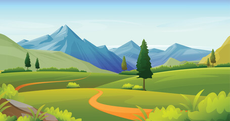 Breathtaking panorama of morning wild nature high in mountains vector illustration
