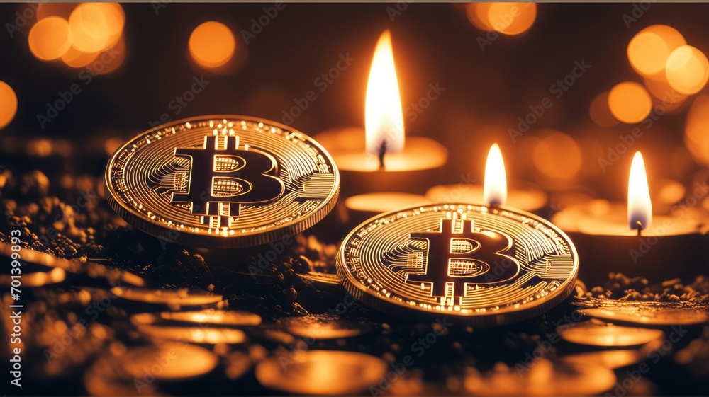 Poster Digital Bitcoin Currency is a new form of currency that uses blockchain technology. It is digital and makes cash transactions fast and secure.