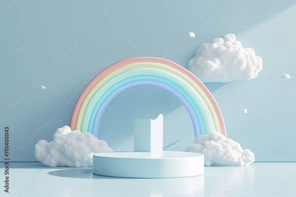 Poster A Rainbow-Colored Cloudy Sky with a White Table in the Middle Generative AI