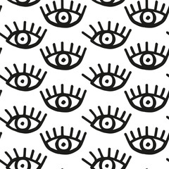 Eye seamless pattern pattern for fabric textile or scrapbook. Hand draw red simple lie art black illustration for surface design. Vector background