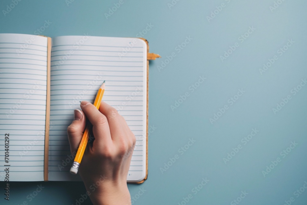 Poster a person writing in a notebook generative ai