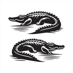 Crocodile Silhouette: Sinister Alligator in Defined Black Vector - Reptile Stock Vector
